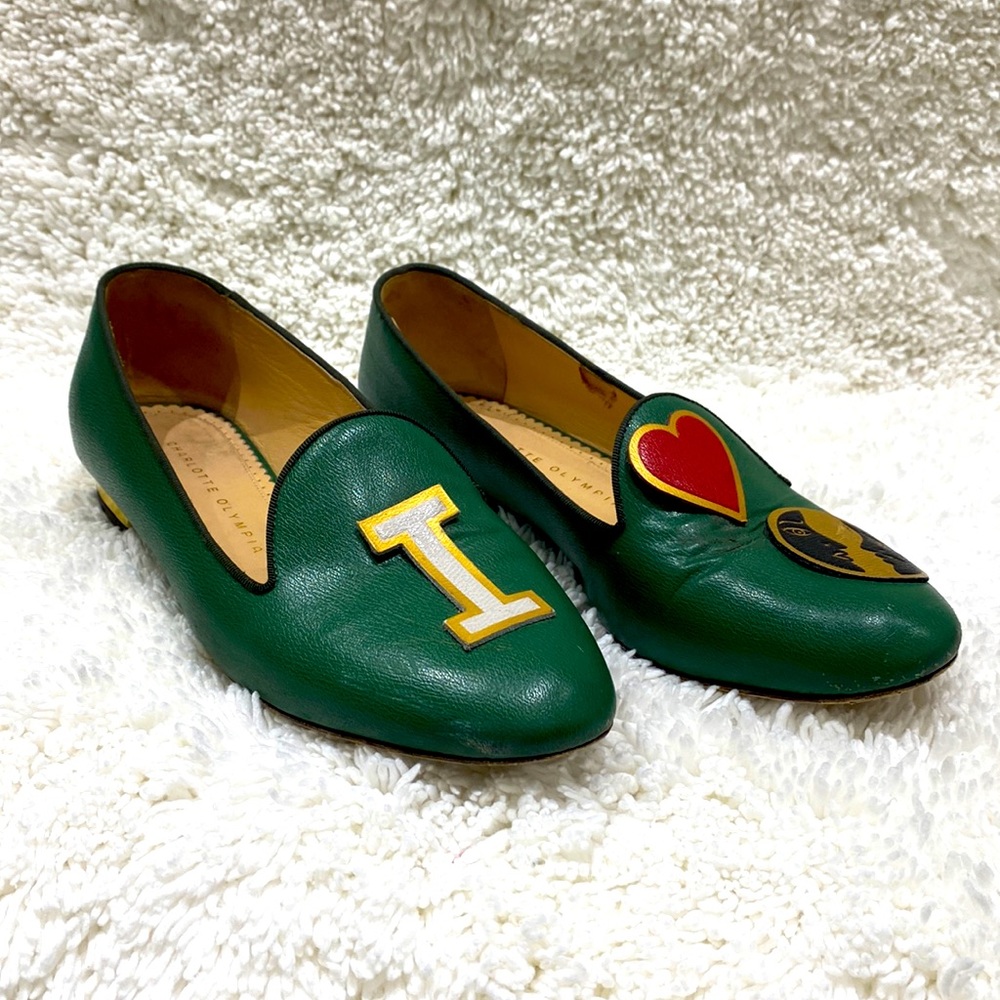 Charlotte Olympia green flats. Size 37.5.